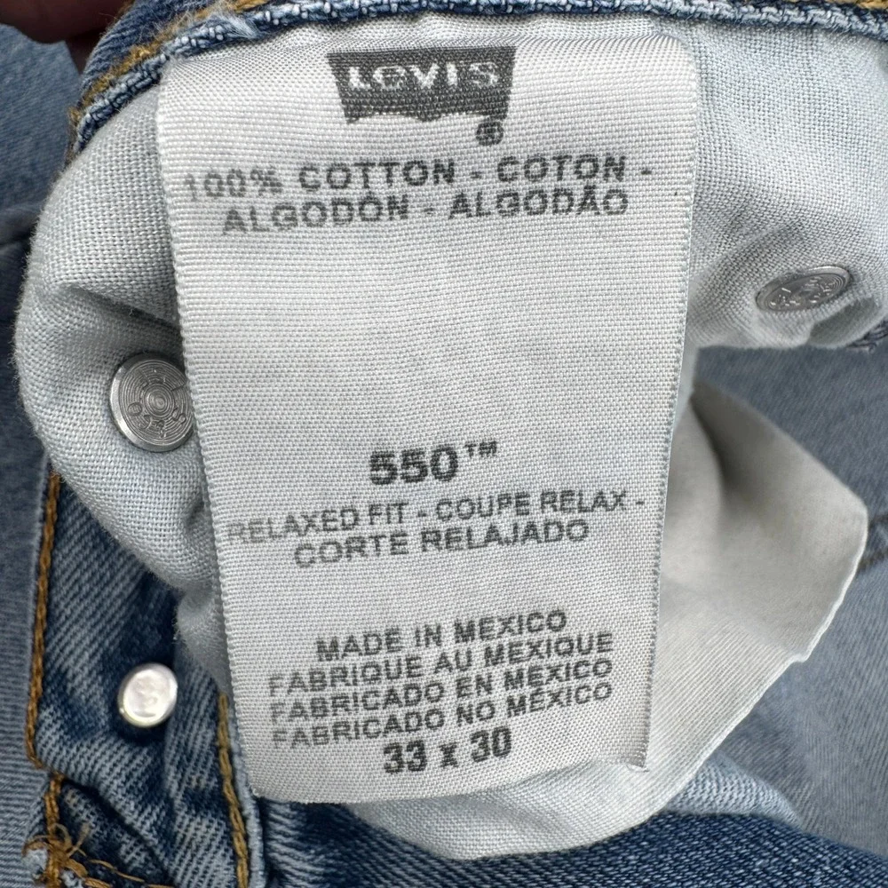 Levis 550 Relaxed Fit Mens Light Wash‎ Blue Denim Jeans 33x30 Bleach Splatter